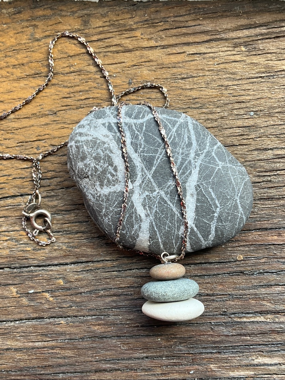 Artisan made stacked rock necklace